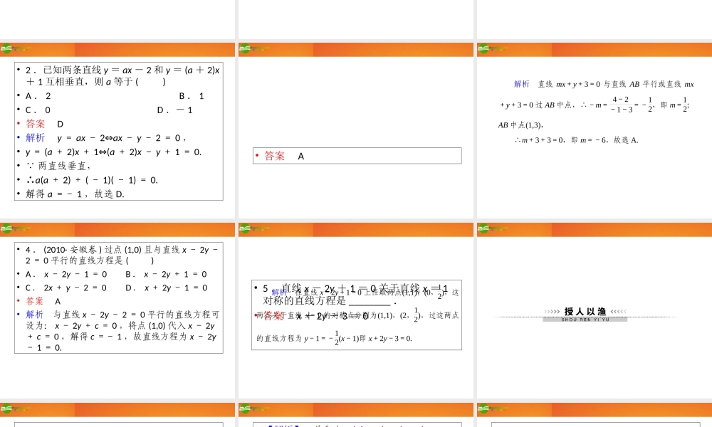 (高考调研)高三数学第一轮复习 第八章(直线和圆的方程)课件8-2 课件