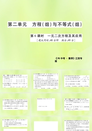 中考数学总复习 第二单元 方程(组)与不等式(组)第6课时 一元二次方程及其应用(高效集训本)课件