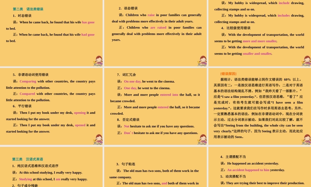 (江苏专用)高考英语二轮复习 增分篇 专题五 书面表达 考前增分3指导——3力避低级错误，打造高级表达(第八至十讲)课件