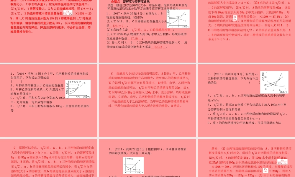 (滨州专版)中考化学总复习 第一部分 系统复习 成绩基石 第八单元 海水中的化学 第2课时 溶解度课件 鲁教版 课件