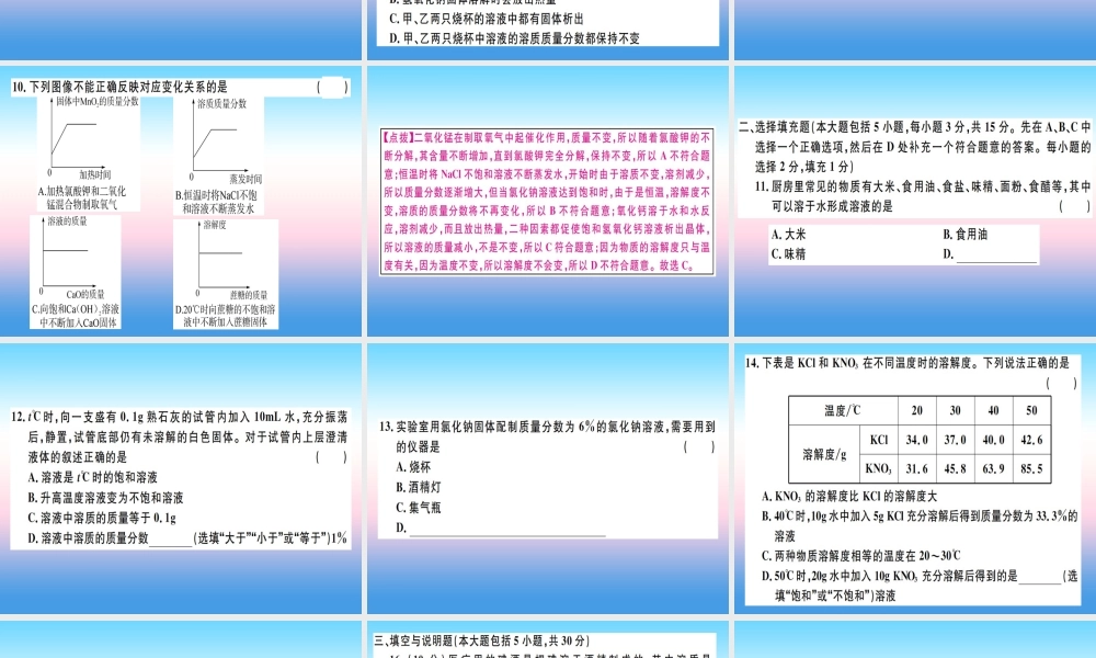 九年级化学下册 第九单元 溶液检测卷习题课件 (新版)新人教版 课件