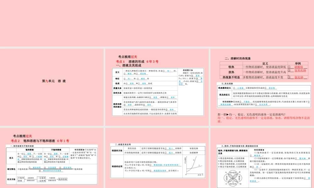 (潍坊专版)中考化学总复习 第一部分 系统复习 成绩基石 第九单元 溶液课件 新人教版 课件