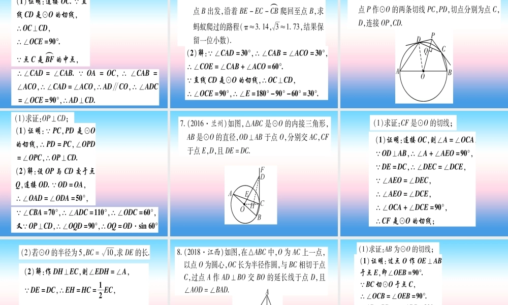 (甘肃专用)中考数学 第二轮 中档题突破 专项突破7 圆中的证明与计算作业课件
