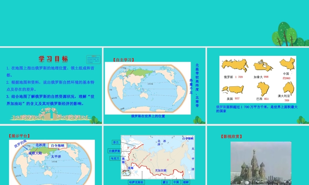 七年级地理下册 第七章 第四节 俄罗斯(横跨亚欧大陆北部 自然资源丰富)课件 七年级地理下册 第七章 第四节 俄罗斯课件+素材(新版)新人教版