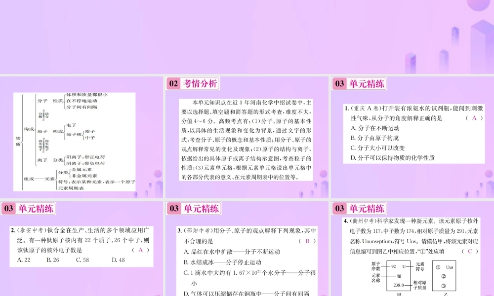 九年级化学上册 第三单元 物质构成的奥秘单元复习(三)物质构成的奥秘(增分课练)习题课件 (新版)新人教版 课件