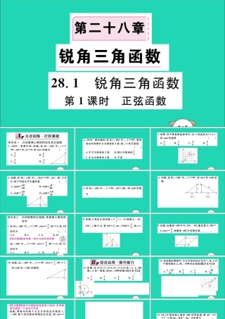 (湖北专用)九年级数学下册 第28章 锐角三角函数 28.1 锐角三角函数 第1课时 正弦函数习题讲评课件 (新版)新人教版 课件
