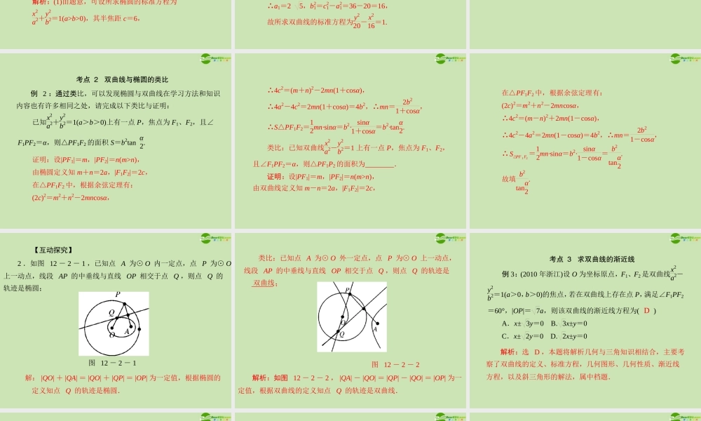 (高考风向标)高考数学一轮复习 第十二章 第2讲 双曲线精品课件 理 课件