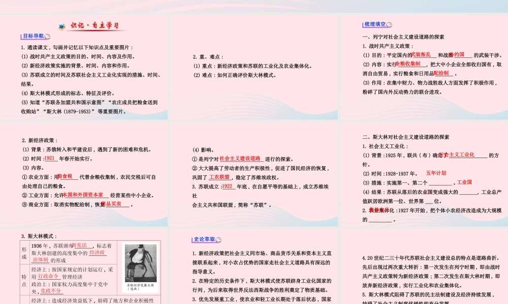 九年级历史下册 第1单元 苏联社会主义道路的探索 第2课苏联的社会主义建设课件 岳麓版 课件