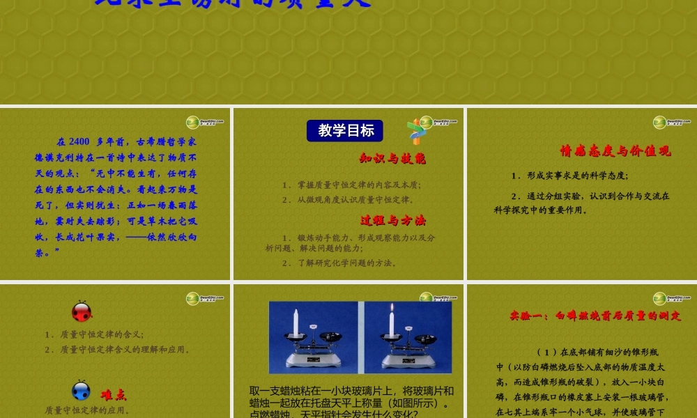 九年级化学全册 第5单元 第1节 质量守恒定律课件 鲁教版 课件