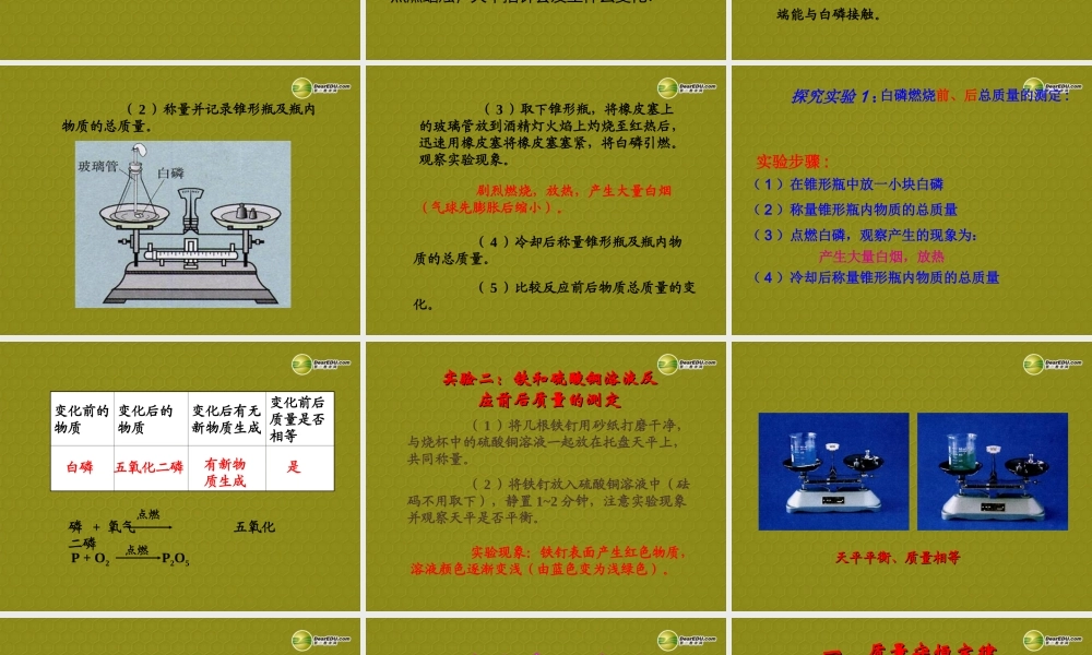 九年级化学全册 第5单元 第1节 质量守恒定律课件 鲁教版 课件