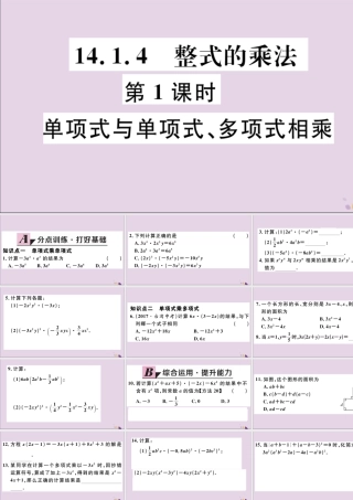 (河北专版)八年级数学上册 14.1 整式的乘法 14.1.4 第1课时 单项式与单项式、多项式相乘习题课件 (新版)新人教版 课件