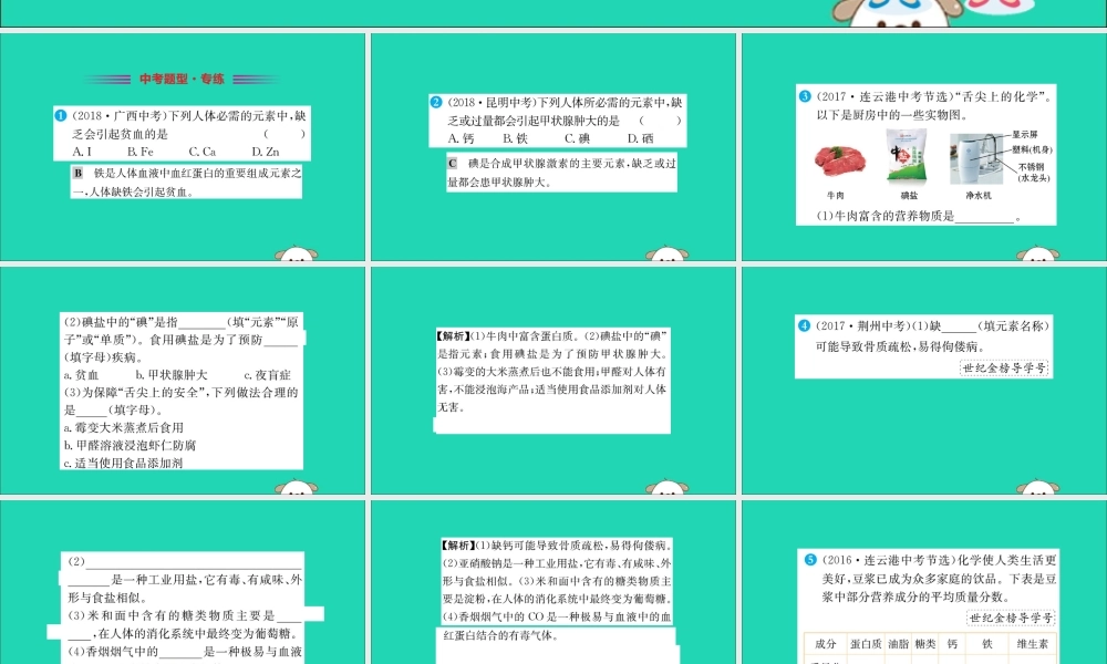 九年级化学下册 第十二单元 化学与生活 122 化学元素与人体健康训练课件 (新版)新人教版 课件