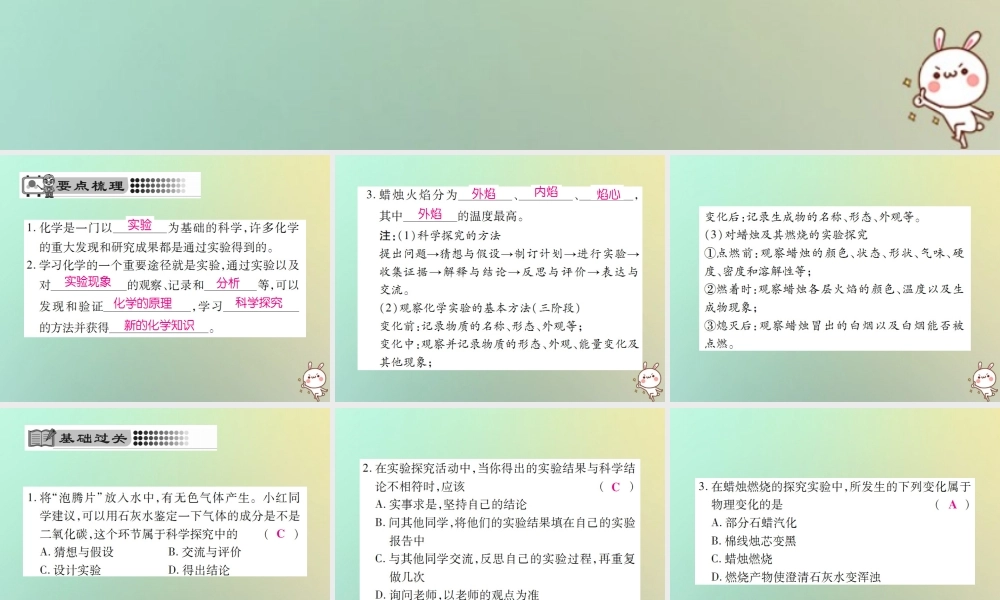 九年级化学上册 第一单元 走进化学世界 课题2 化学是一门以实验为基础的科学 第1课时 对蜡烛及其燃烧的探究课件 (新版)新人教版 课件