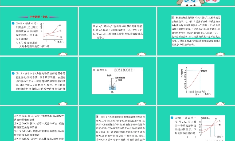 九年级化学下册 第九单元 溶液 92 溶解度训练课件 (新版)新人教版 课件
