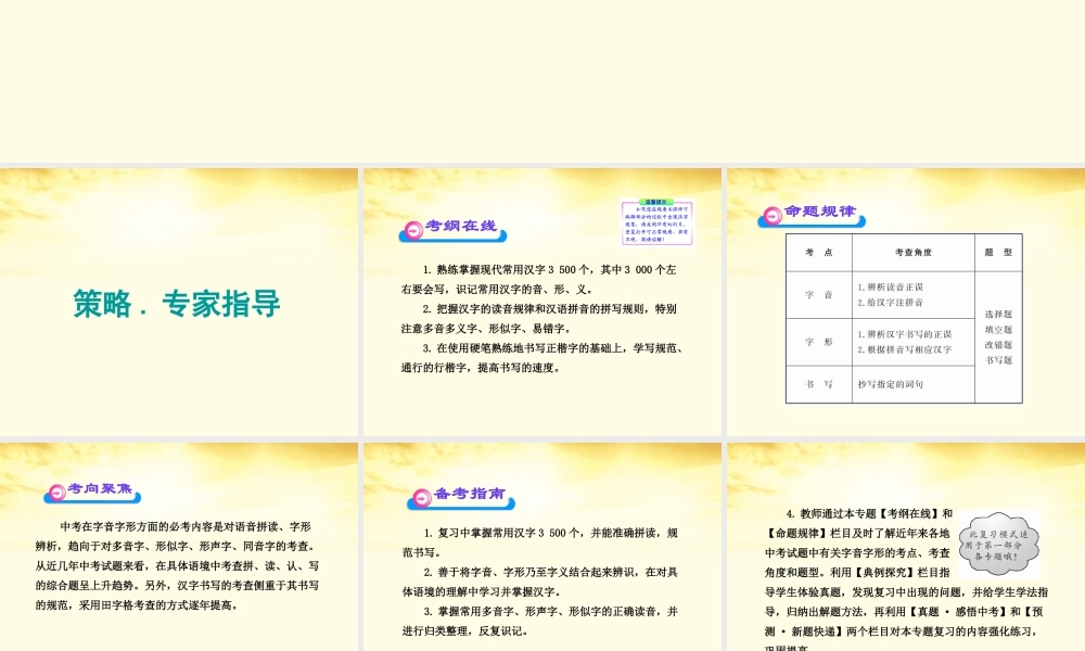 中考语文第二轮复习 第一部分积累与运用第一章字音字形课件 人教新课标版 课件