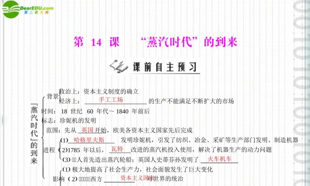 九年级历史上册 第四单元 第14课  蒸汽时代 的到来 配套课件 人教新课标版 课件