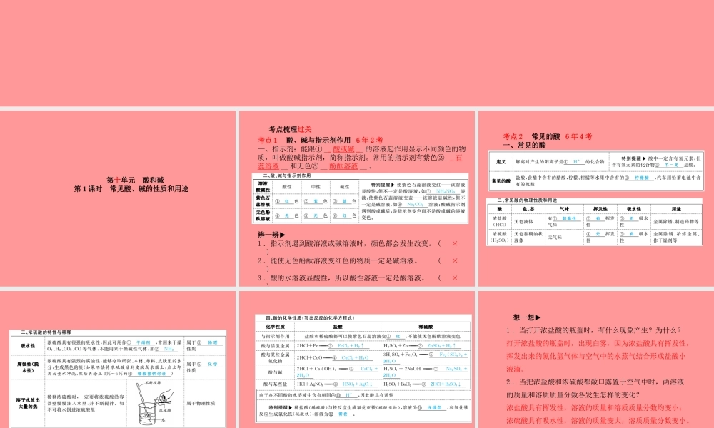 (潍坊专版)中考化学总复习 第一部分 系统复习 成绩基石 第十单元 酸和碱 第1课时 常见酸、碱的性质和用途课件 新人教版 课件
