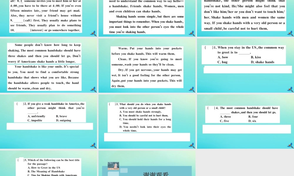 (河北专版)九年级英语全册 Unit 10 You re supposed to shake hands(第2课时)习题课件 (新版)人教新目标版 课件