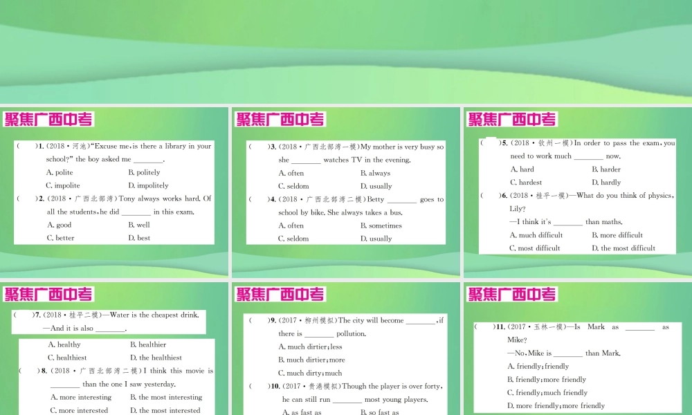 中考英语复习 第二部分 语法专项突破篇 基础语法(七)形容词和副词课件