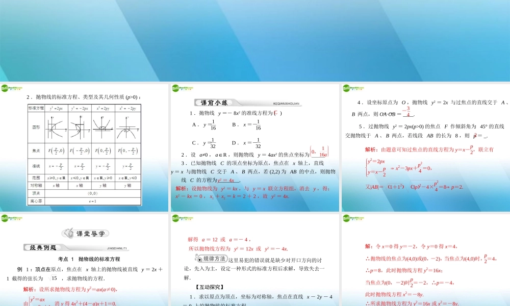 (高考风向标)高考数学一轮复习 第十二章 第3讲 抛物线精品课件 理 课件