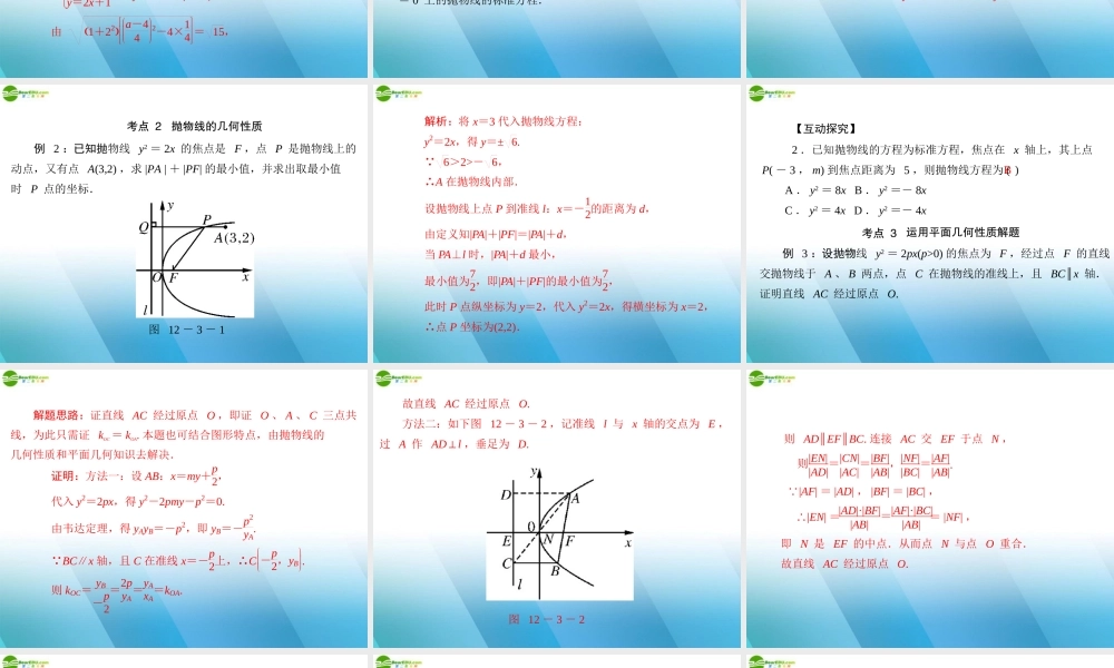 (高考风向标)高考数学一轮复习 第十二章 第3讲 抛物线精品课件 理 课件