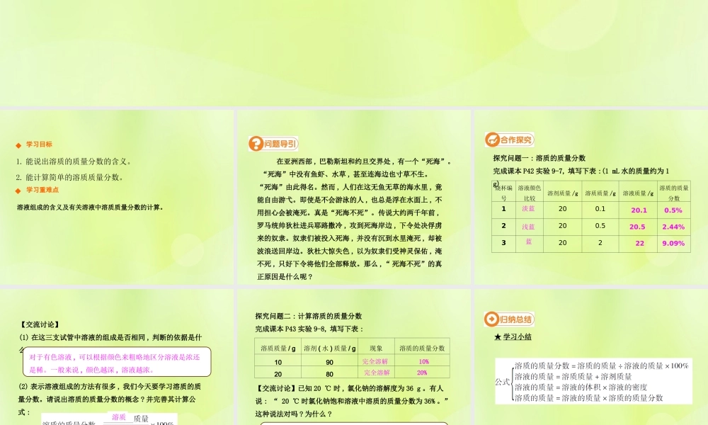 九年级化学下册 第九单元 溶液 课题3 溶液的浓度(第1课时)高效课堂课件 (新版)新人教版 课件
