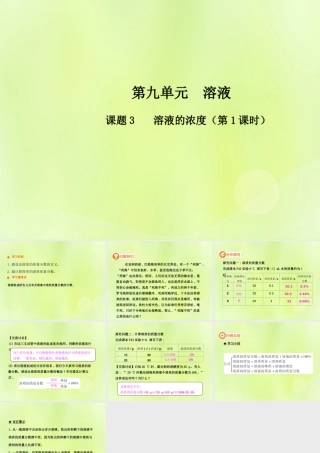 九年级化学下册 第九单元 溶液 课题3 溶液的浓度(第1课时)高效课堂课件 (新版)新人教版 课件