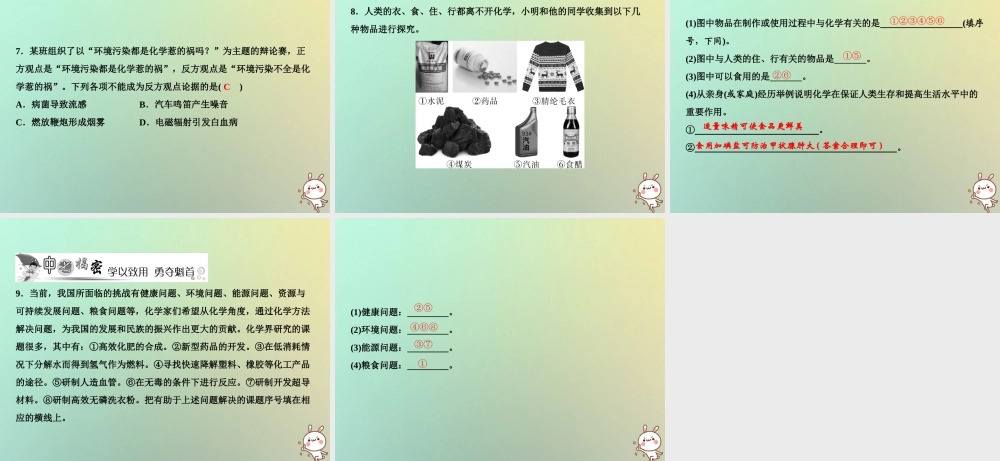 九年级化学上册 绪言 化学使世界变得更加绚丽多彩作业课件 (新版)新人教版 课件