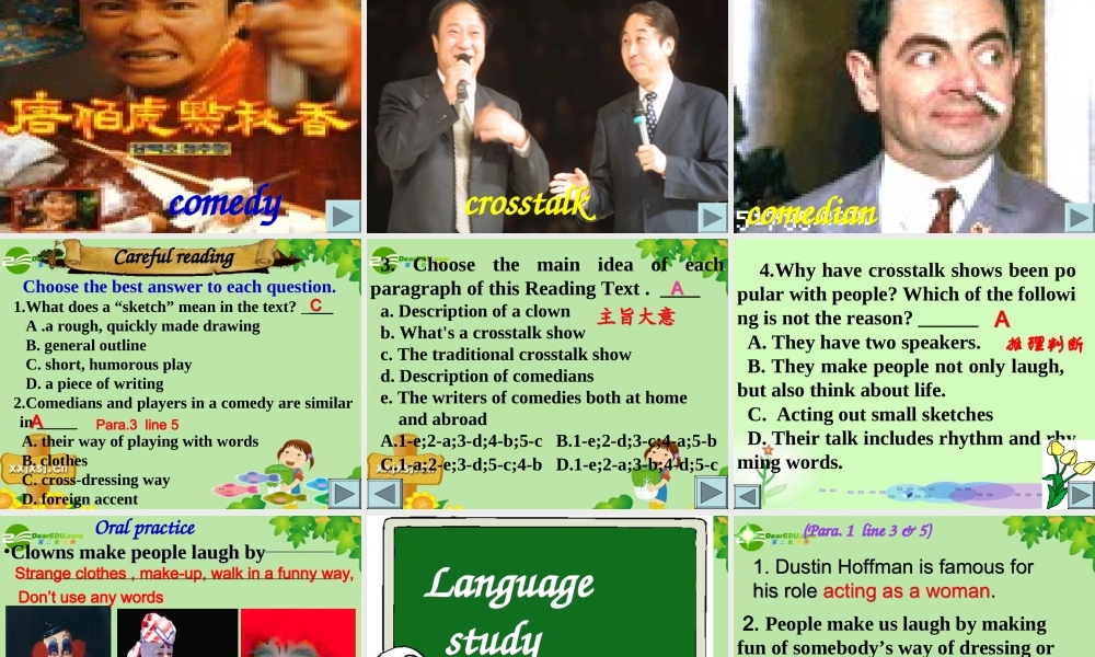 Unit 件 高二英语：(Unitumor)课件(含短片) 人教版 高二英语：(Unitumor)课件(含短片) 人教版