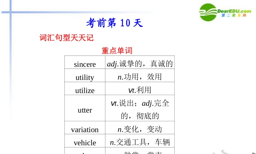(湖南省专用)高三英语二轮复习 考前特训 考前第10天(考前必读)专题课件