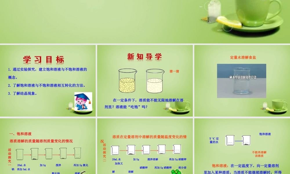 九年级化学下册 第9单元 课题2 溶解度 第1课时 饱和溶液课件 (新版)新人教版 课件