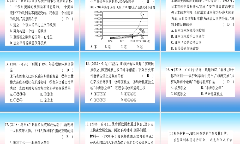 (甘肃专用)中考历史总复习 第一篇 考点系统复习 板块六 世界现代史 主题三 冷战和美苏对峙的世界(精练)课件
