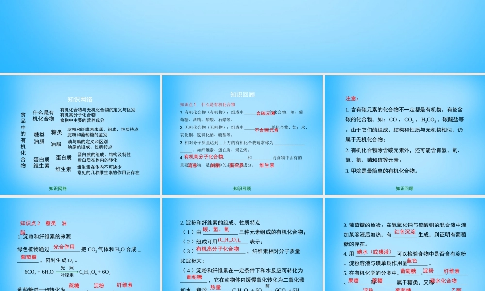 九年级化学下册 第8章(食品中的有机化合物)复习课件 (新版)沪教版 课件