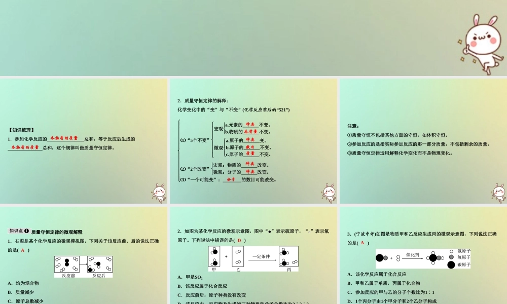 九年级化学上册 第5单元 化学方程式 专题突破四 质量守恒定律及应用作业课件 (新版)新人教版 课件