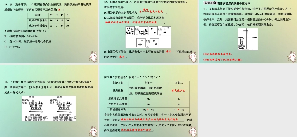 九年级化学上册 第5单元 化学方程式 专题突破四 质量守恒定律及应用作业课件 (新版)新人教版 课件