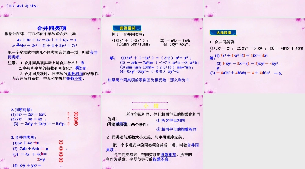 七年级数学上册 6.2 同类项(第1课时)课件 (新版)青岛版 课件