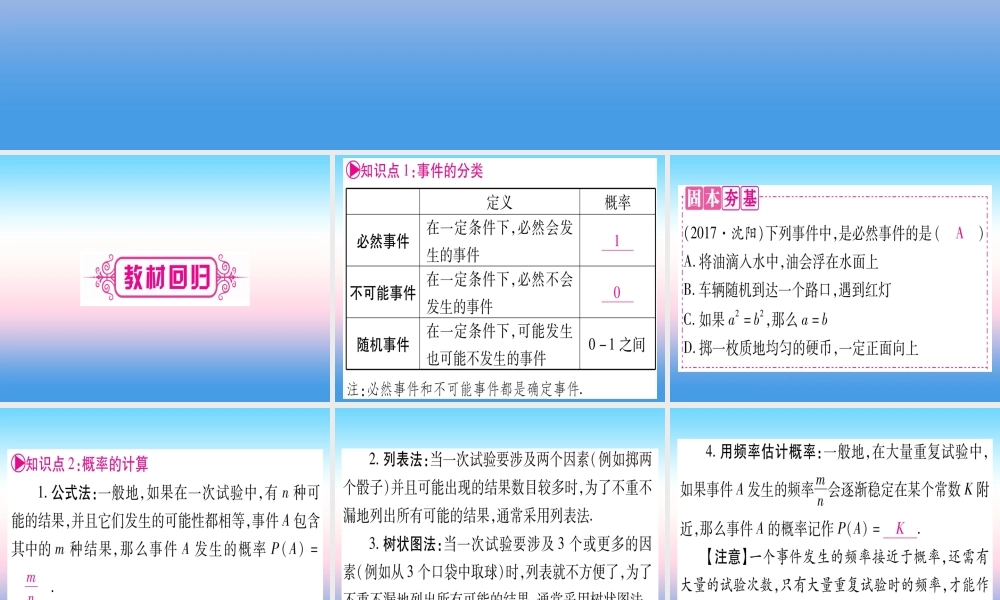 (贵州专版)中考数学总复习 第一轮 考点系统复习 第8章 统计与概率 第2节 概率课件