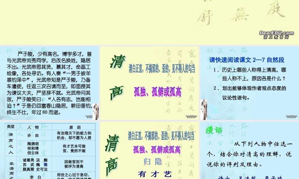 7 高二语文漫话清高 教学课件集二 人教版 高二语文漫话清高 教学课件集二 人教版