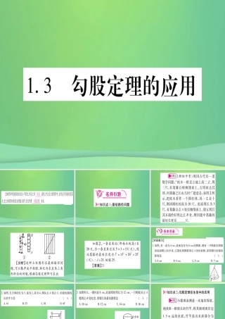 (江西专用)八年级数学上册 第1章 勾股定理 1.3 勾股定理的应用作业课件 (新版)北师大版 课件