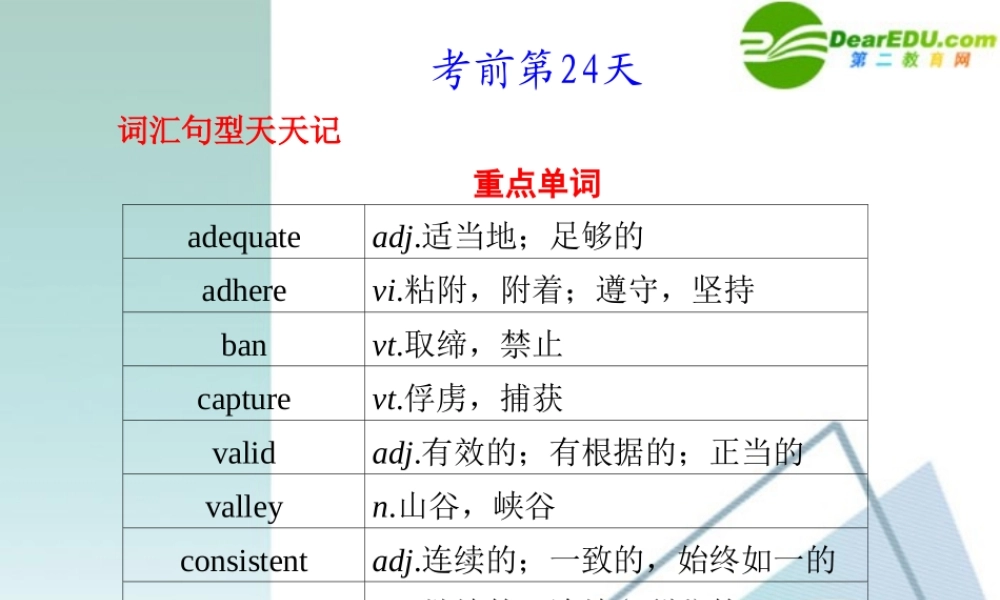 (四川省专用)高三英语二轮复习 考前特训必看第24天必会知识专题课件