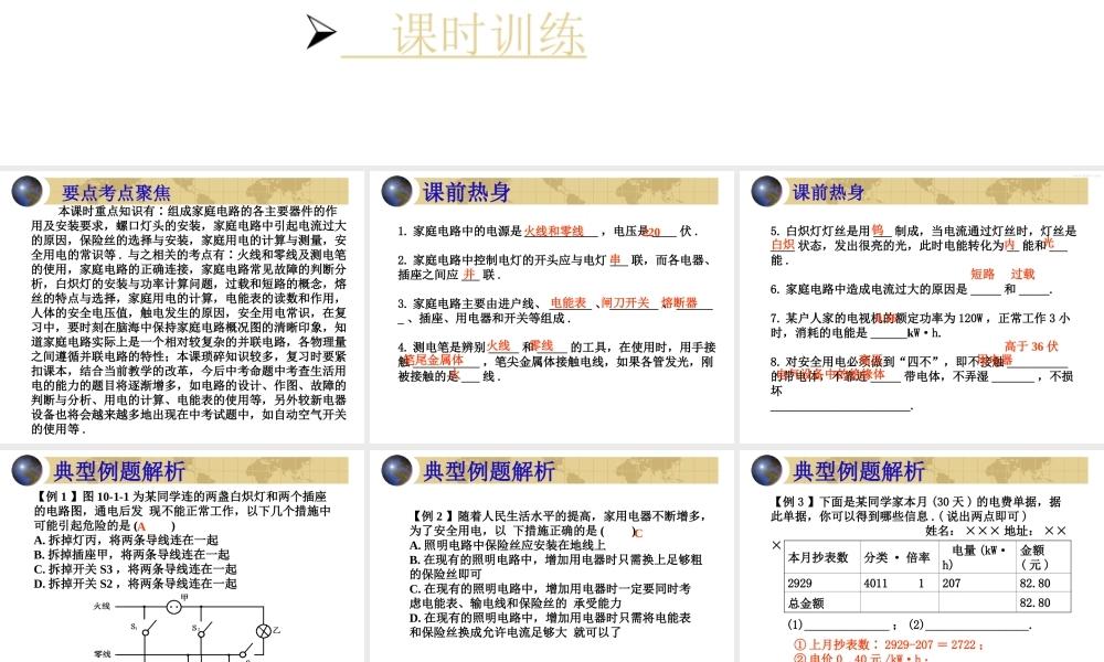 中考物理专题复习 生活用电 课件