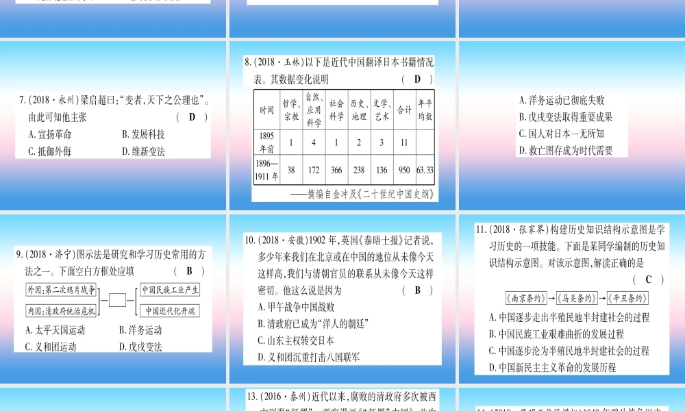 (云南专用)中考历史总复习 第一篇 考点系统复习 板块2 中国近代史 主题一 列强侵略和中华民族的抗争与探索(精练)课件