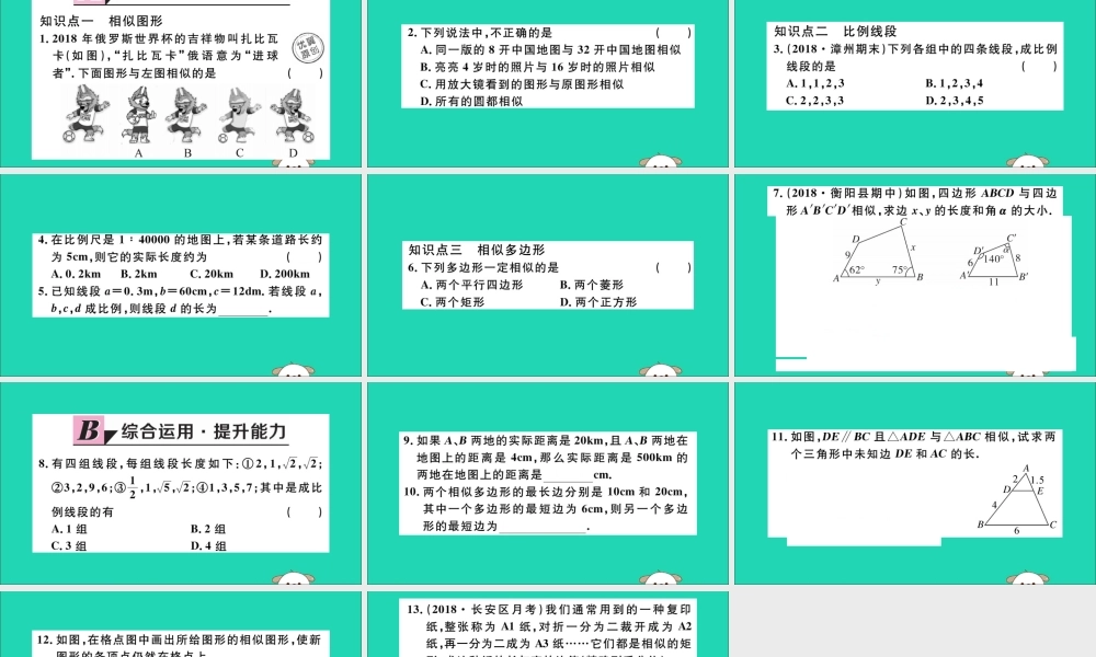 (通用)九年级数学下册 第二十七章 相似 27.1 图形的相似习题讲评课件 (新版)新人教版 课件