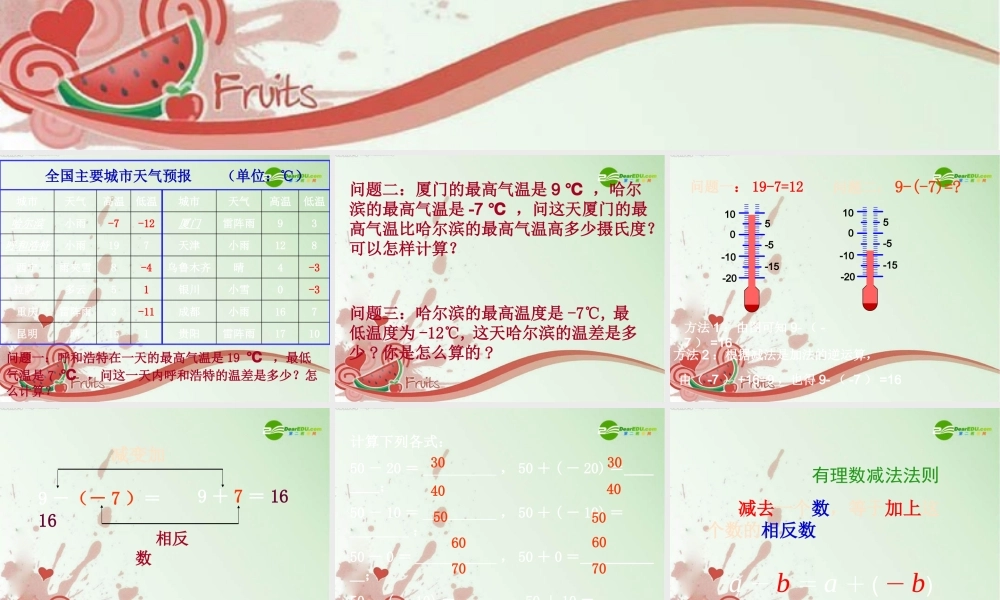 七年级数学上册 2.6有理数的减法课件 冀教版 课件