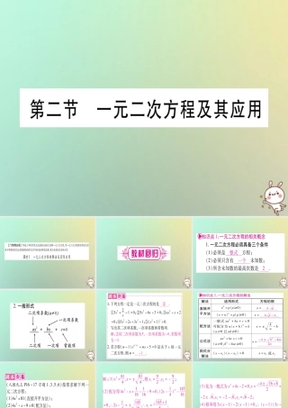 中考数学精选准点备考复习 第一轮 考点系统复习 第2章 方程(组)与不等式(组)第2节 一元二次方程及其应用 第1课时 一元二次方程的解法及实际应用课件 新人教版 课件