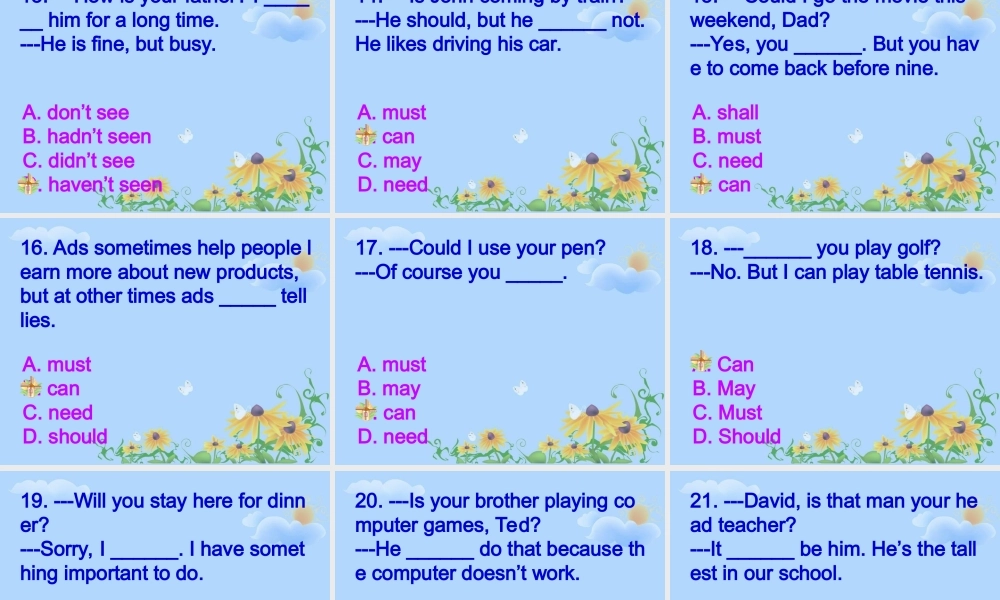 中考英语动词专项复习试题单选170题 试题