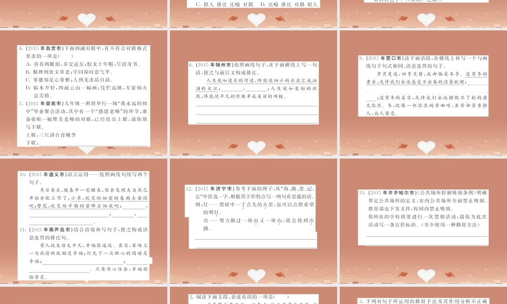 中考语文 专题八 语法、修辞与仿(拟)写课件 语文版 课件