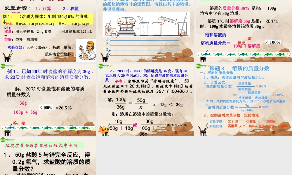 九年级化学下册(溶质的质量分数)课件 人教新课标版 课件