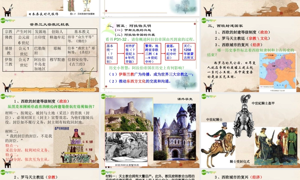 九年级历史上册 第2单元(中古亚欧文明)综合复习课件 华师大版 课件