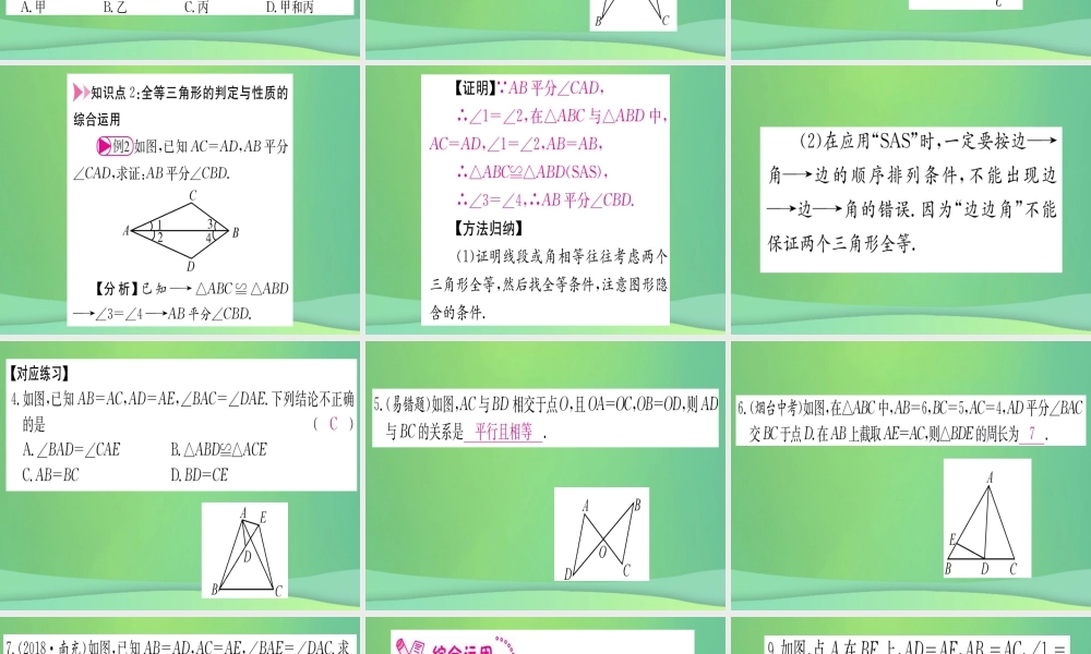 (江西专用)八年级数学上册 第12章 全等三角形 12.2 三角形全等的判定 第2课时 SAS作业课件 (新版)新人教版 课件